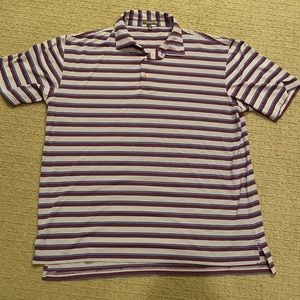 Men’s short sleeve polo shirt, Peter Millar, size XL, purple, blue, white stripe